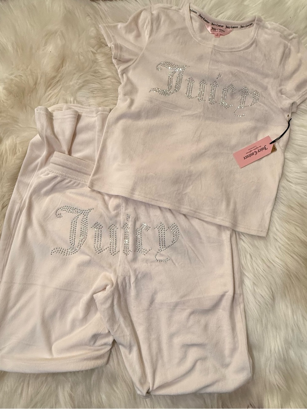 Juicy Couture White Girls' Rhinestone 'Juicy' Pajama Set